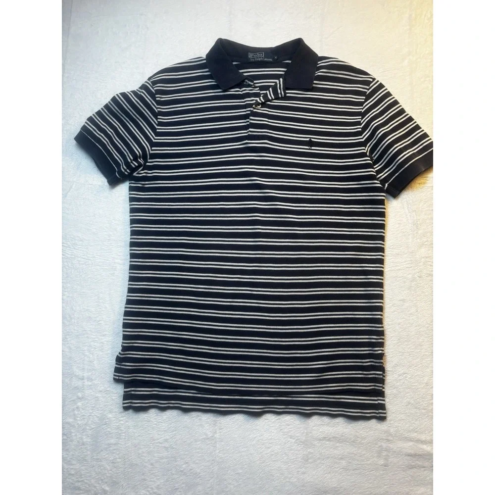 Polo Ralph Lauren‎ Polo Men's Medium Short Sleeve Blue Pony Striped VTG
